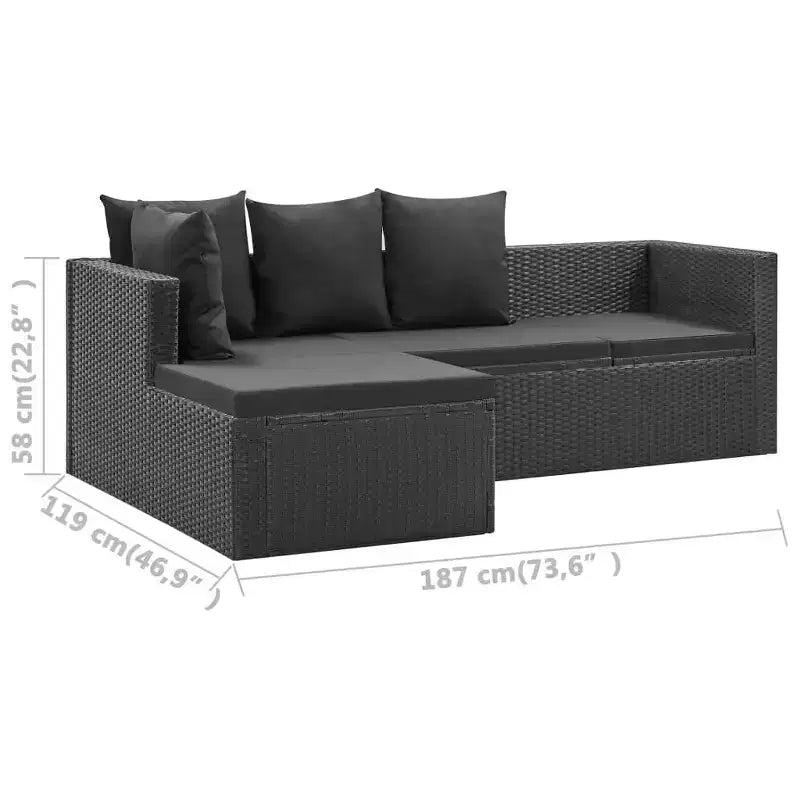 vidaXL Salon de jardin noir résine tressée, acier époxy, verre Grand modèle