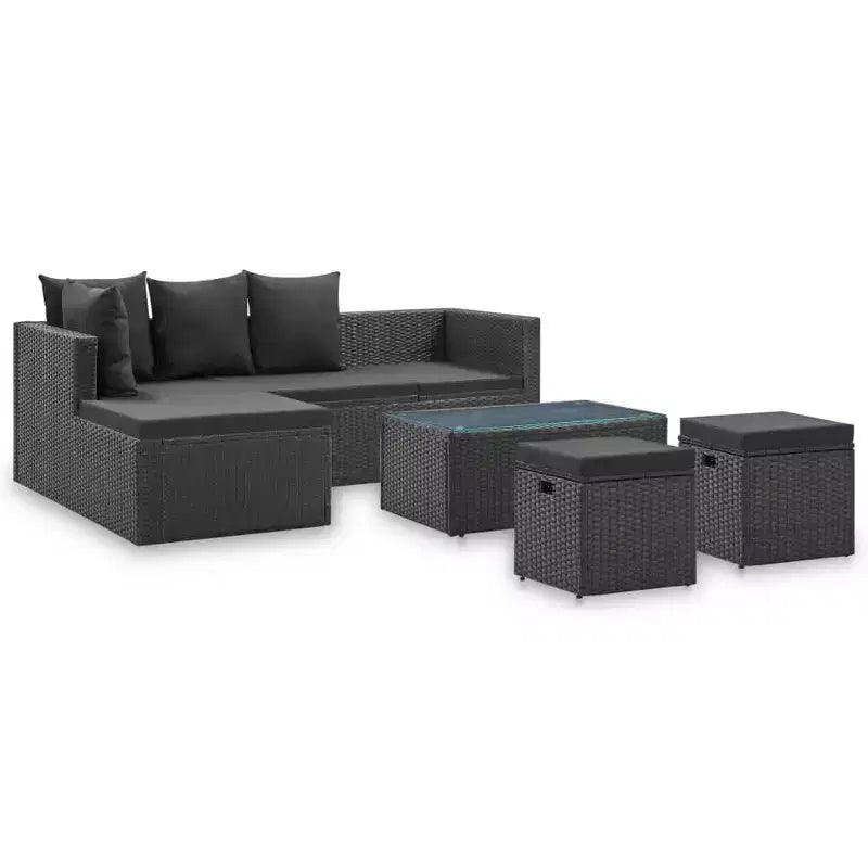 vidaXL Salon de jardin noir résine tressée, acier époxy, verre Grand modèle