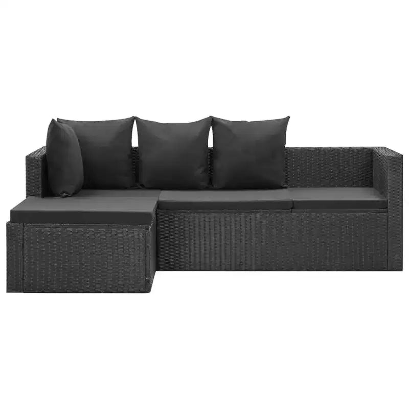 vidaXL Salon de jardin noir résine tressée, acier époxy, verre Grand modèle