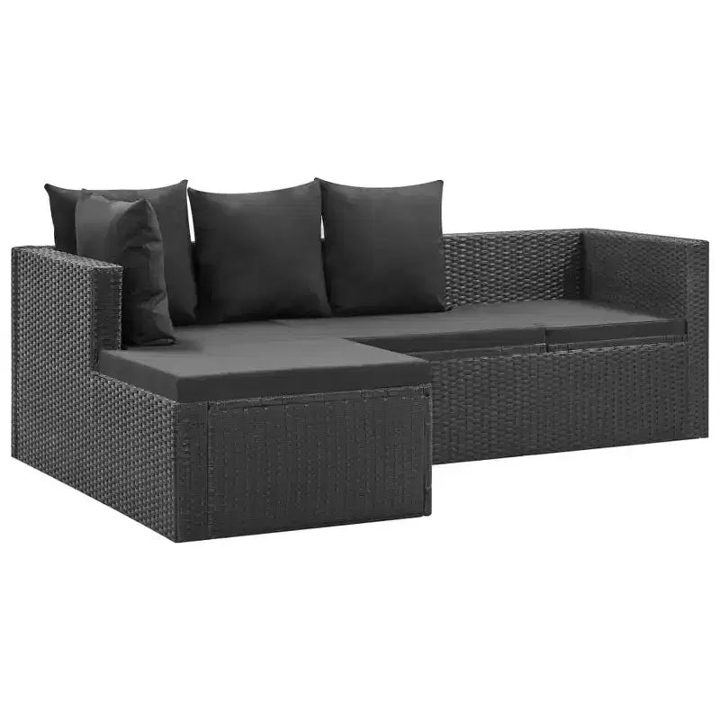 vidaXL Salon de jardin noir résine tressée, acier époxy, verre Grand modèle
