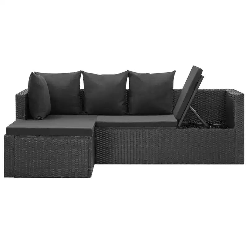 vidaXL Salon de jardin noir résine tressée, acier époxy, verre Grand modèle
