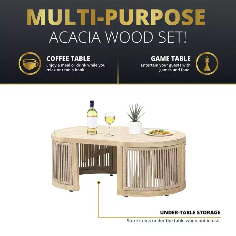 Kinger Home Nancy Ensemble de meubles de terrasse 3 pièces en bois d'acacia, ensemble de sectionnels de patio extérieur avec table basse