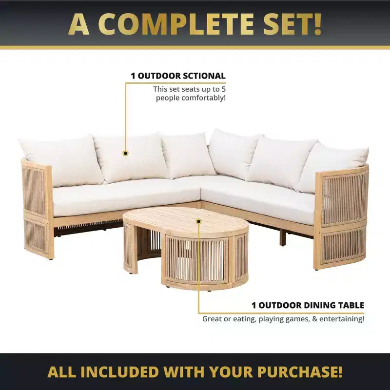 Kinger Home Nancy Ensemble de meubles de terrasse 3 pièces en bois d'acacia, ensemble de sectionnels de patio extérieur avec table basse