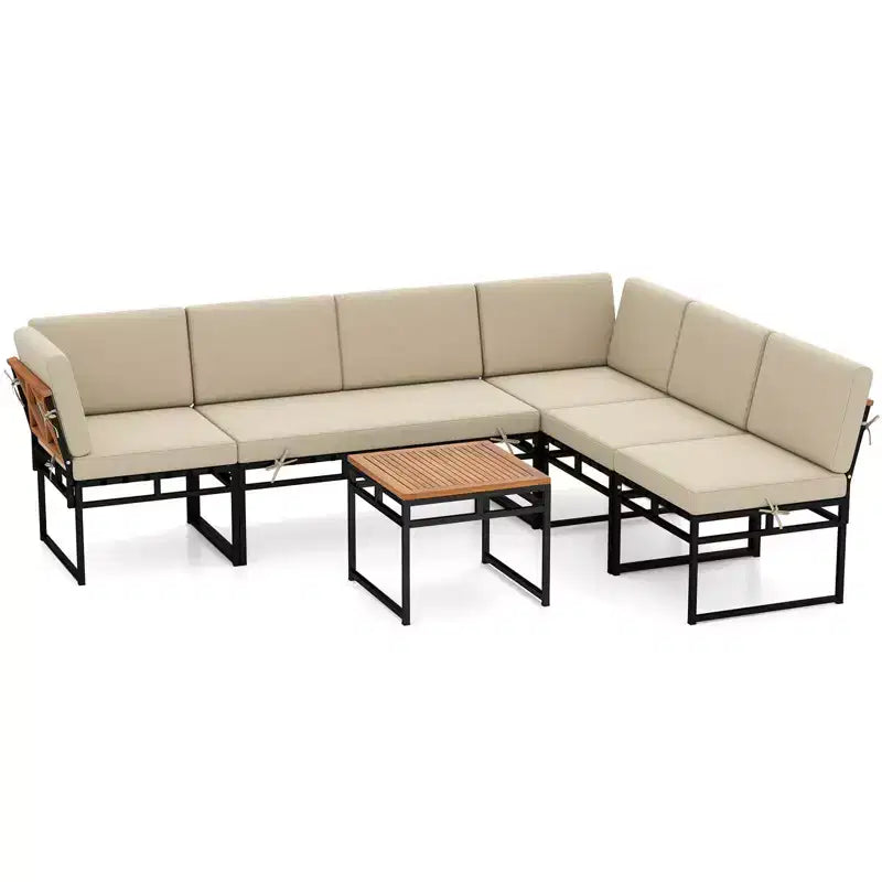 Costway Ensemble de canapés modulaires d'extérieur 6 pièces en métal avec sièges à cordes élastiques