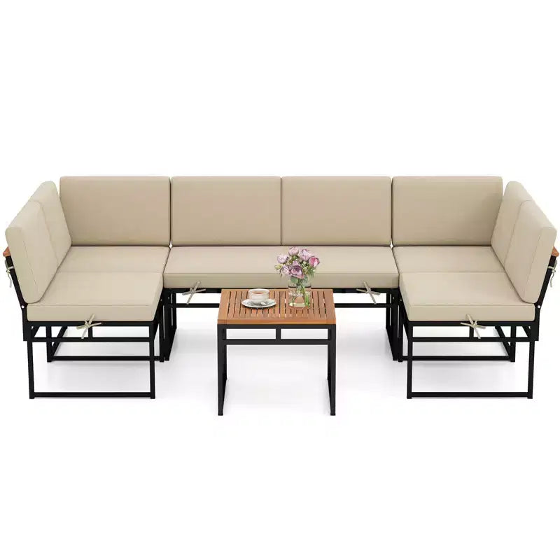 Costway Ensemble de canapés modulaires d'extérieur 6 pièces en métal avec sièges à cordes élastiques