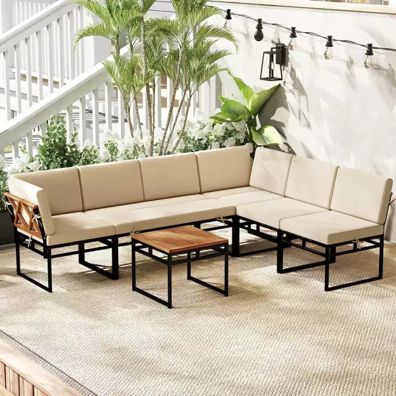 Costway Ensemble de canapés modulaires d'extérieur 6 pièces en métal avec sièges à cordes élastiques