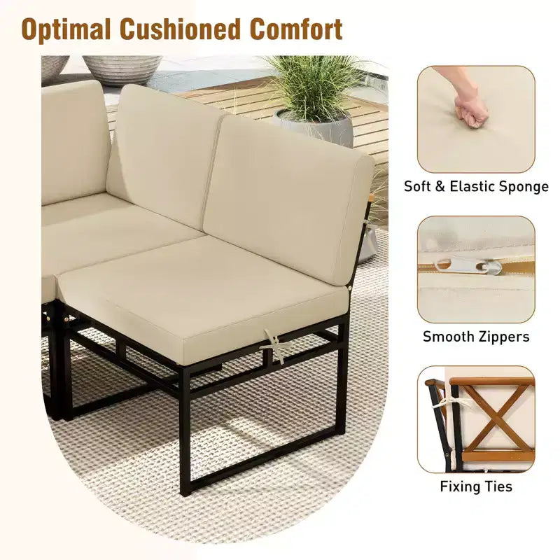 Costway Ensemble de canapés modulaires d'extérieur 6 pièces en métal avec sièges à cordes élastiques