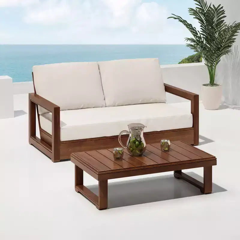 Christopher Knight Home Zip Ensemble causeuse et table basse d'extérieur en bois d'acacia avec coussins