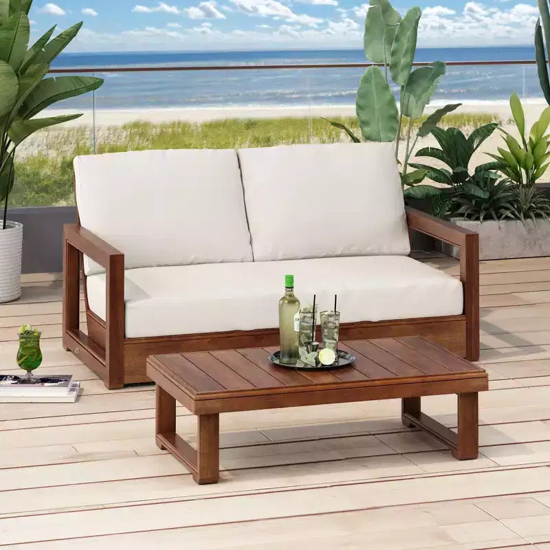 Christopher Knight Home Zip Ensemble causeuse et table basse d'extérieur en bois d'acacia avec coussins