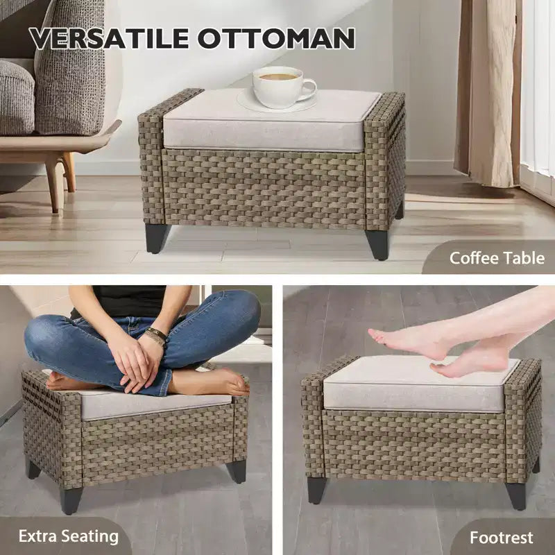 EAGLE PEAK Table et chaises de bistrot en osier, meubles de patio extérieur, fauteuils à bascule pivotants avec poufs et table, ensemble de 5 pièces