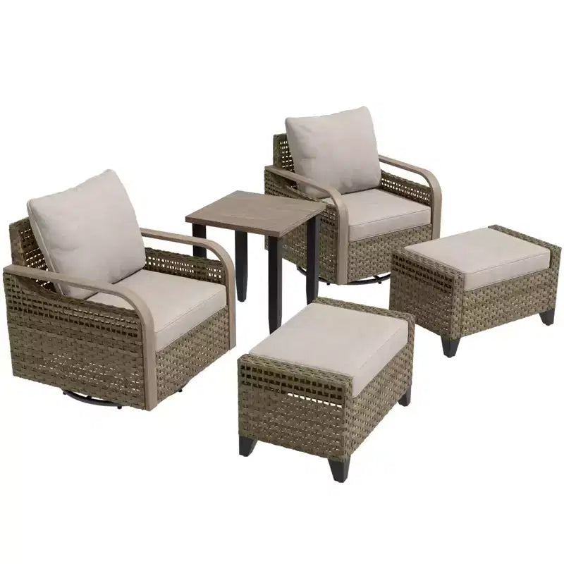EAGLE PEAK Table et chaises de bistrot en osier, meubles de patio extérieur, fauteuils à bascule pivotants avec poufs et table, ensemble de 5 pièces