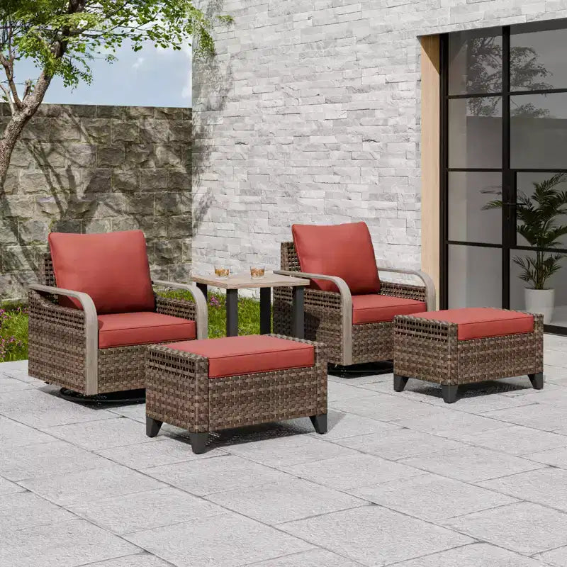 EAGLE PEAK Table et chaises de bistrot en osier, meubles de patio extérieur, fauteuils à bascule pivotants avec poufs et table, ensemble de 5 pièces
