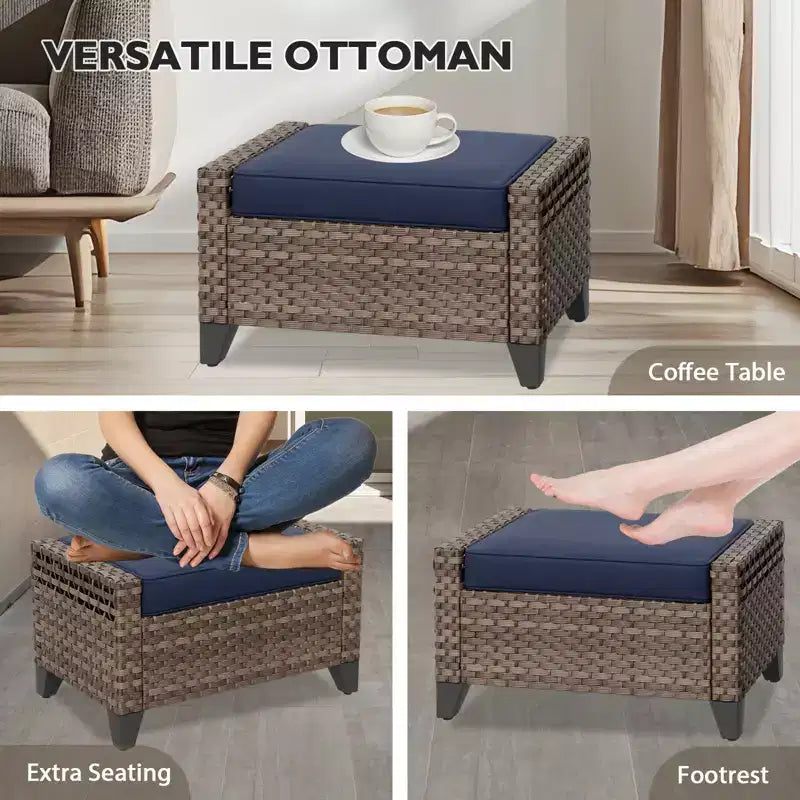 EAGLE PEAK Table et chaises de bistrot en osier, meubles de patio extérieur, fauteuils à bascule pivotants avec poufs et table, ensemble de 5 pièces