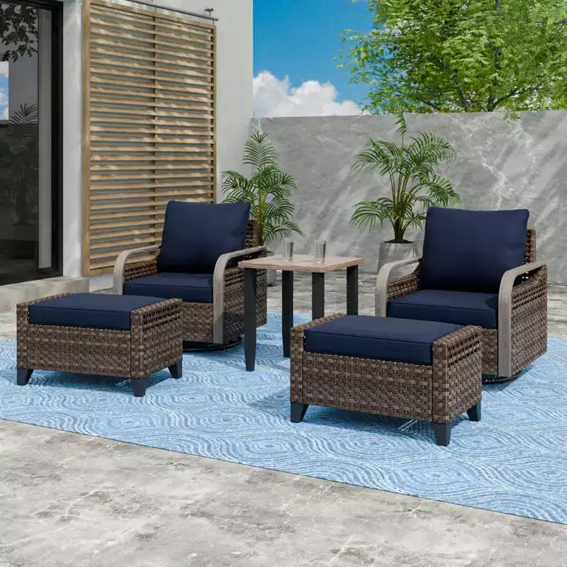 EAGLE PEAK Table et chaises de bistrot en osier, meubles de patio extérieur, fauteuils à bascule pivotants avec poufs et table, ensemble de 5 pièces