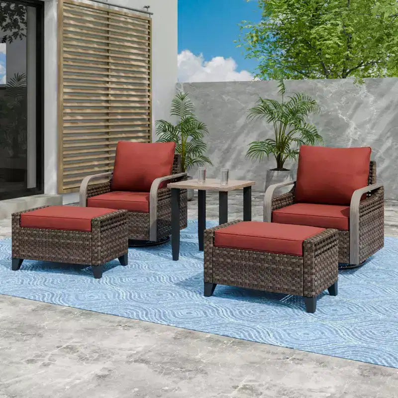 EAGLE PEAK Table et chaises de bistrot en osier, meubles de patio extérieur, fauteuils à bascule pivotants avec poufs et table, ensemble de 5 pièces