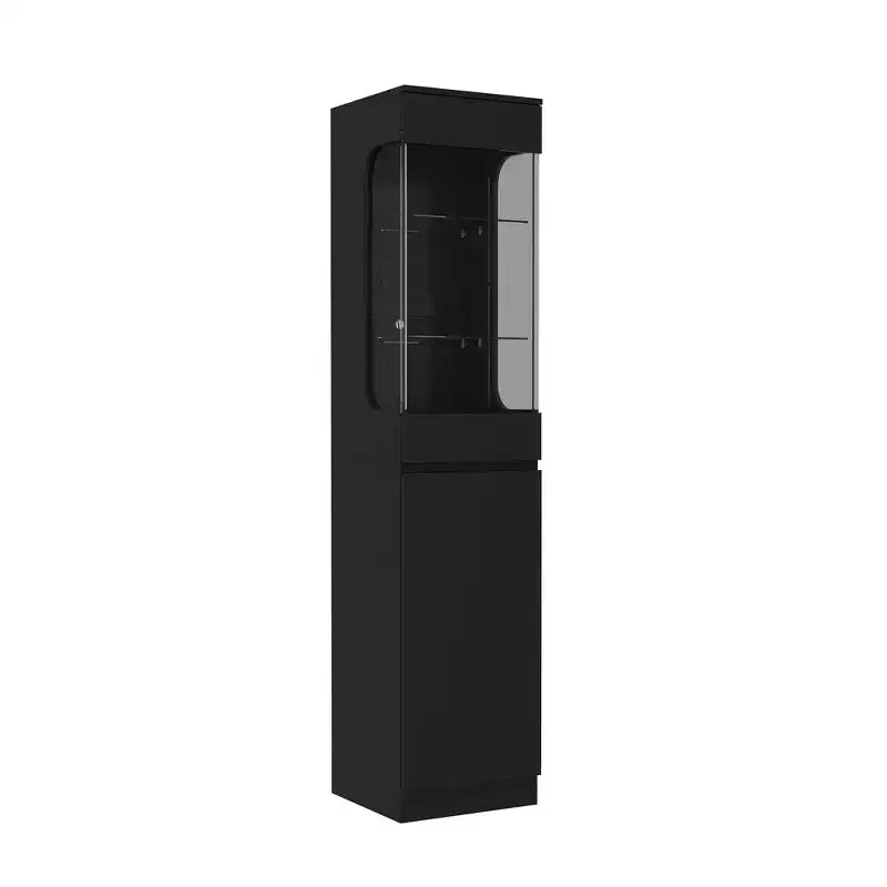 Famapy Black Tall Display Cabinet Accent Cabinet with LED Lights - Modern Storage for Glassware & Decor