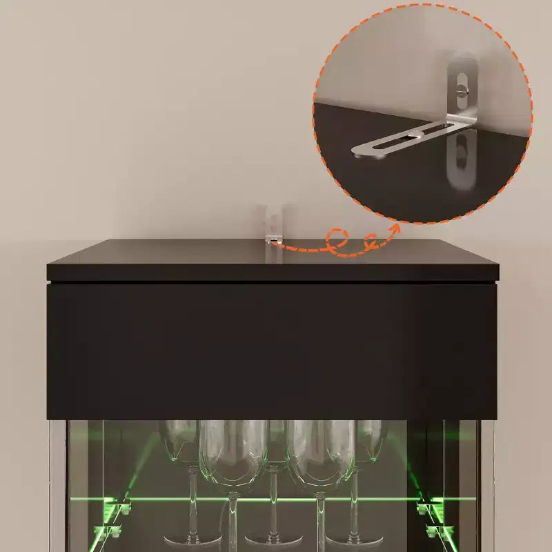Famapy Black Tall Display Cabinet Accent Cabinet with LED Lights - Modern Storage for Glassware & Decor