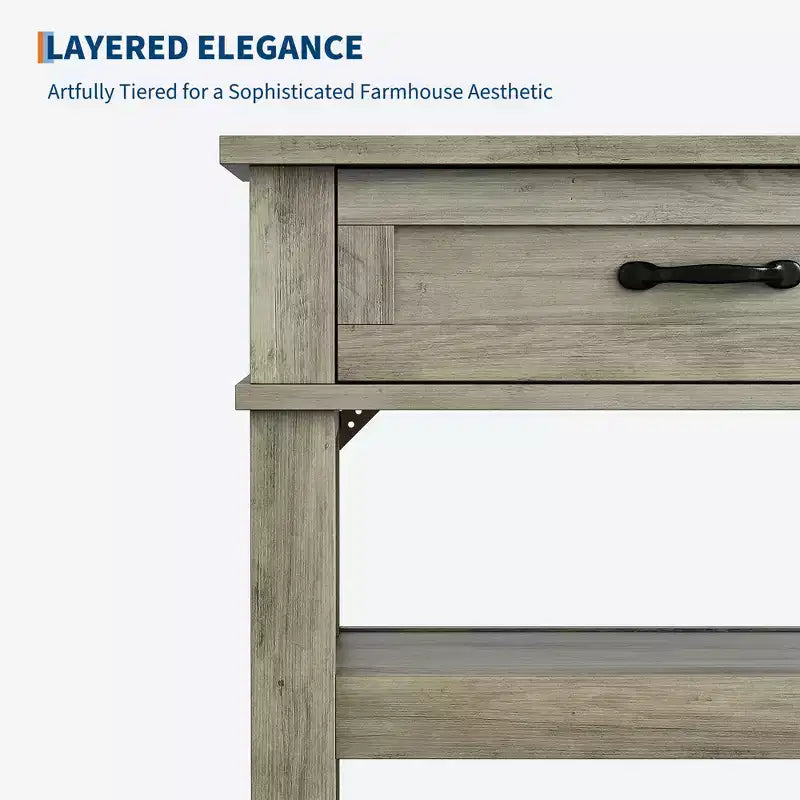 Farmhouse Entryway Table, Console Table with 2 Storage Drawers, 3 Tier Farmhouse Wooden Sofa Table, Hallway Table for Entryway, Living Room-Grey