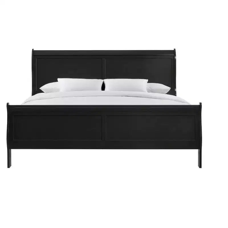 Okak 56 Full Sleigh Bed Solid Wood Youth Bed Frame with Headboard/Footboard, Low Profile Safe Design for Kids Room, Black