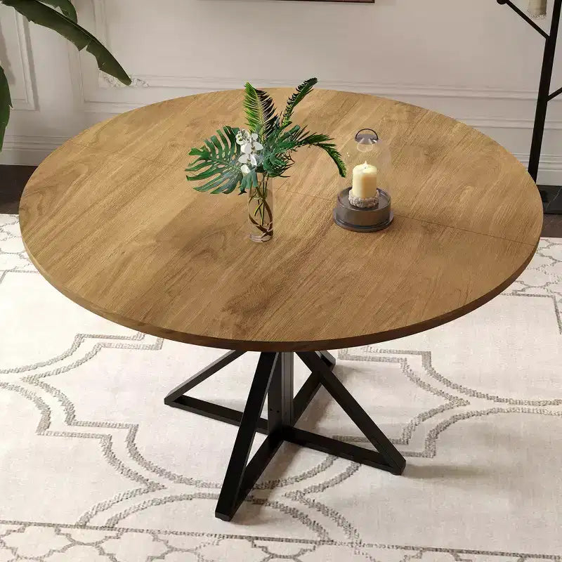 Round Dining Table for 4, 47 Dining Table, Circle Table, Dining Room Table with Heavy Duty Metal Base, Round Kitchen Table for Kitchen Dinning Room