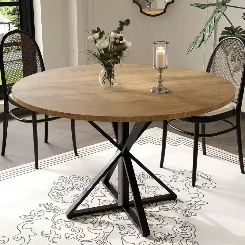 Round Dining Table for 4, 47 Dining Table, Circle Table, Dining Room Table with Heavy Duty Metal Base, Round Kitchen Table for Kitchen Dinning Room
