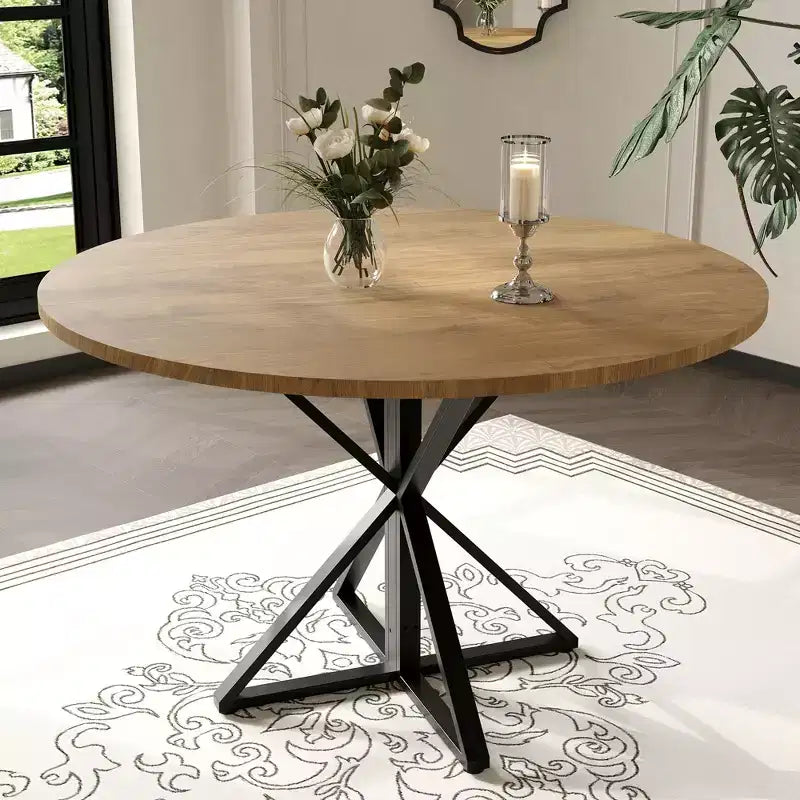 Round Dining Table for 4, 47 Dining Table, Circle Table, Dining Room Table with Heavy Duty Metal Base, Round Kitchen Table for Kitchen Dinning Room