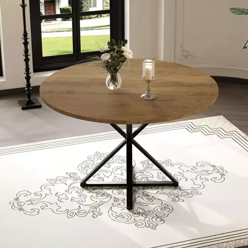 Round Dining Table for 4, 47 Dining Table, Circle Table, Dining Room Table with Heavy Duty Metal Base, Round Kitchen Table for Kitchen Dinning Room