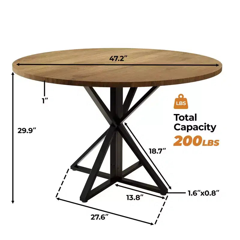 Round Dining Table for 4, 47 Dining Table, Circle Table, Dining Room Table with Heavy Duty Metal Base, Round Kitchen Table for Kitchen Dinning Room