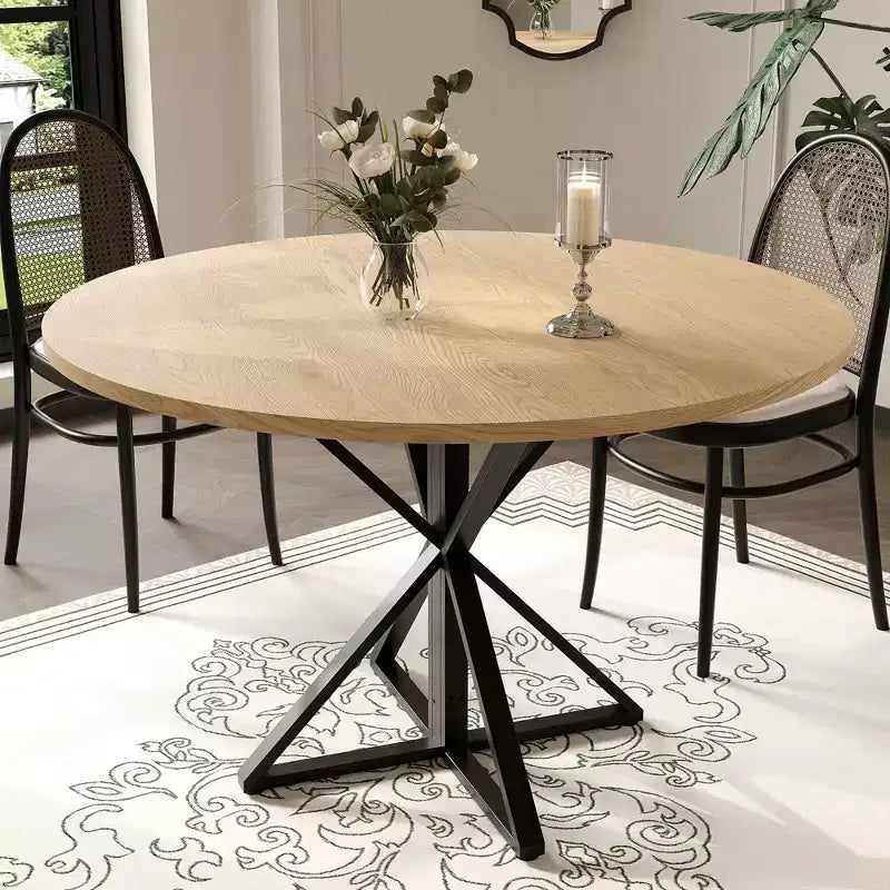 Round Dining Table for 4, 47 Dining Table, Circle Table, Dining Room Table with Heavy Duty Metal Base, Round Kitchen Table for Kitchen Dinning Room