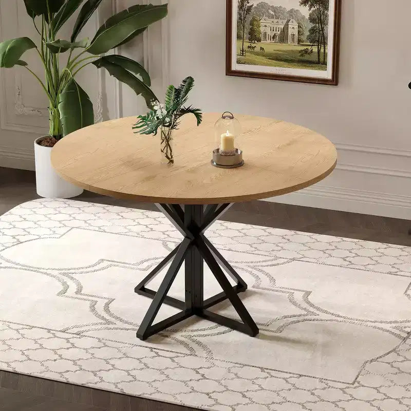 Round Dining Table for 4, 47 Dining Table, Circle Table, Dining Room Table with Heavy Duty Metal Base, Round Kitchen Table for Kitchen Dinning Room