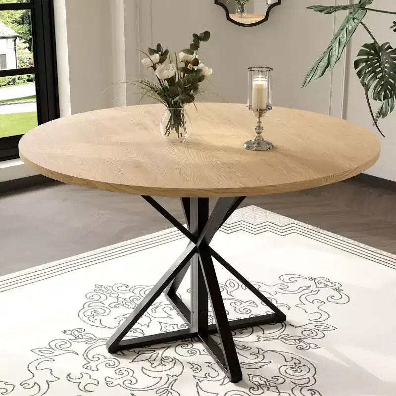 Round Dining Table for 4, 47 Dining Table, Circle Table, Dining Room Table with Heavy Duty Metal Base, Round Kitchen Table for Kitchen Dinning Room