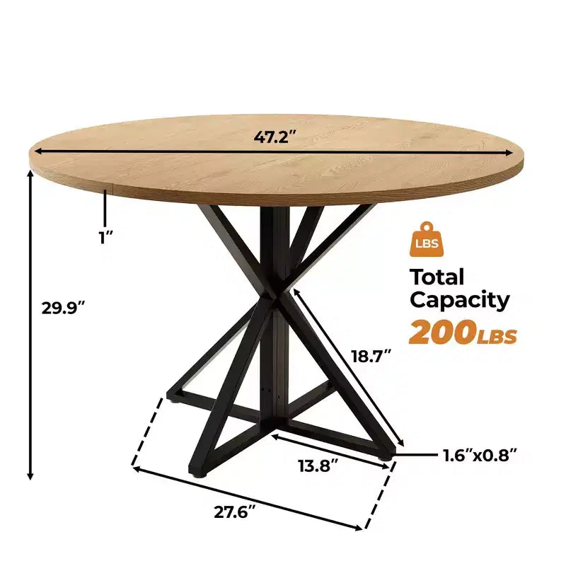 Round Dining Table for 4, 47 Dining Table, Circle Table, Dining Room Table with Heavy Duty Metal Base, Round Kitchen Table for Kitchen Dinning Room