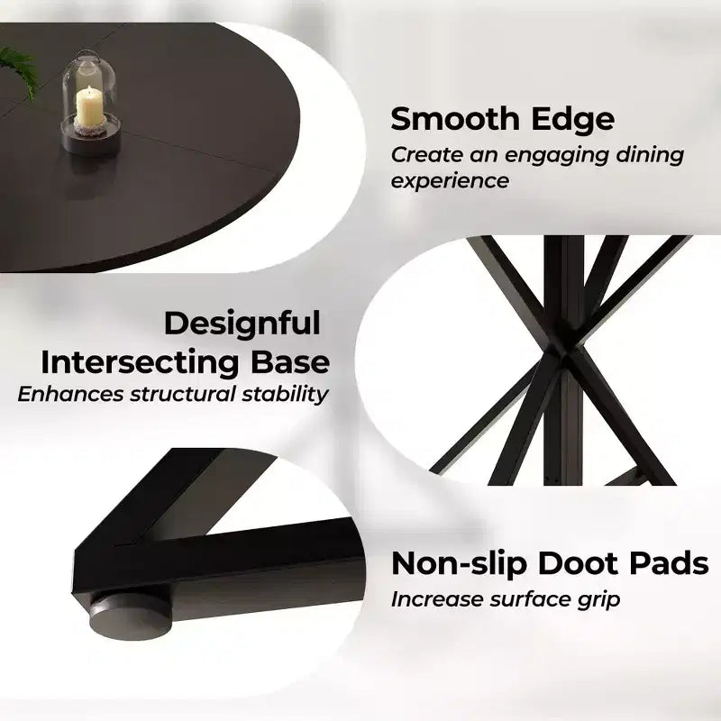 Round Dining Table for 4, 47 Dining Table, Circle Table, Dining Room Table with Heavy Duty Metal Base, Round Kitchen Table for Kitchen Dinning Room