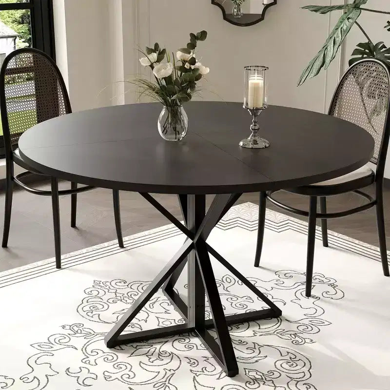 Round Dining Table for 4, 47 Dining Table, Circle Table, Dining Room Table with Heavy Duty Metal Base, Round Kitchen Table for Kitchen Dinning Room