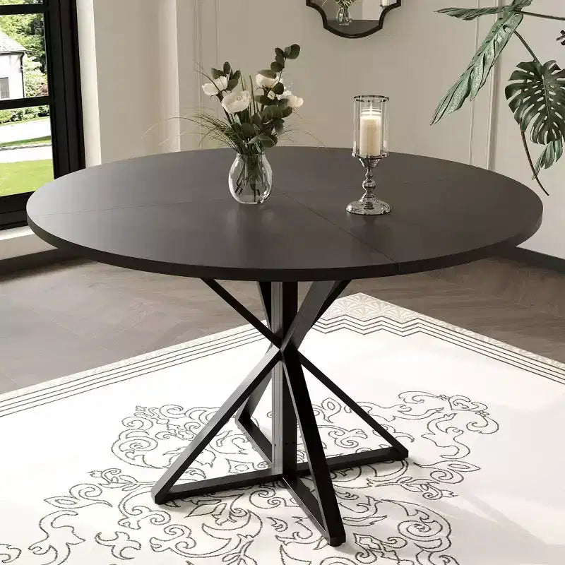 Round Dining Table for 4, 47 Dining Table, Circle Table, Dining Room Table with Heavy Duty Metal Base, Round Kitchen Table for Kitchen Dinning Room