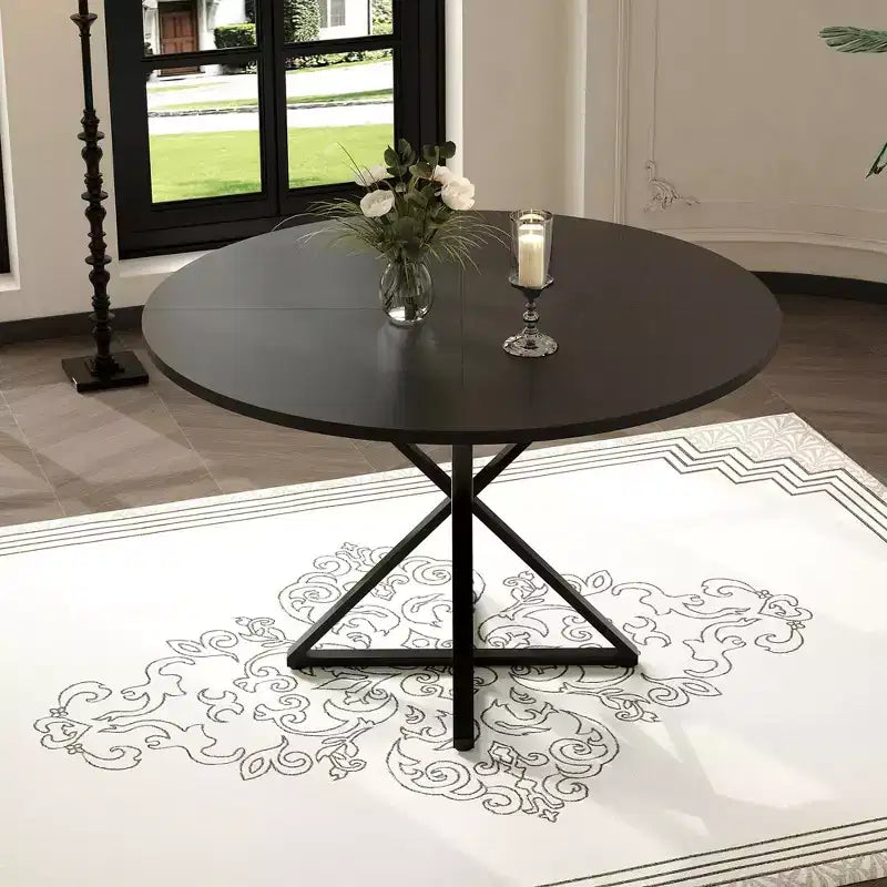Round Dining Table for 4, 47 Dining Table, Circle Table, Dining Room Table with Heavy Duty Metal Base, Round Kitchen Table for Kitchen Dinning Room