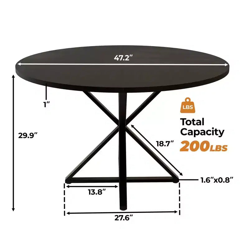 Round Dining Table for 4, 47 Dining Table, Circle Table, Dining Room Table with Heavy Duty Metal Base, Round Kitchen Table for Kitchen Dinning Room