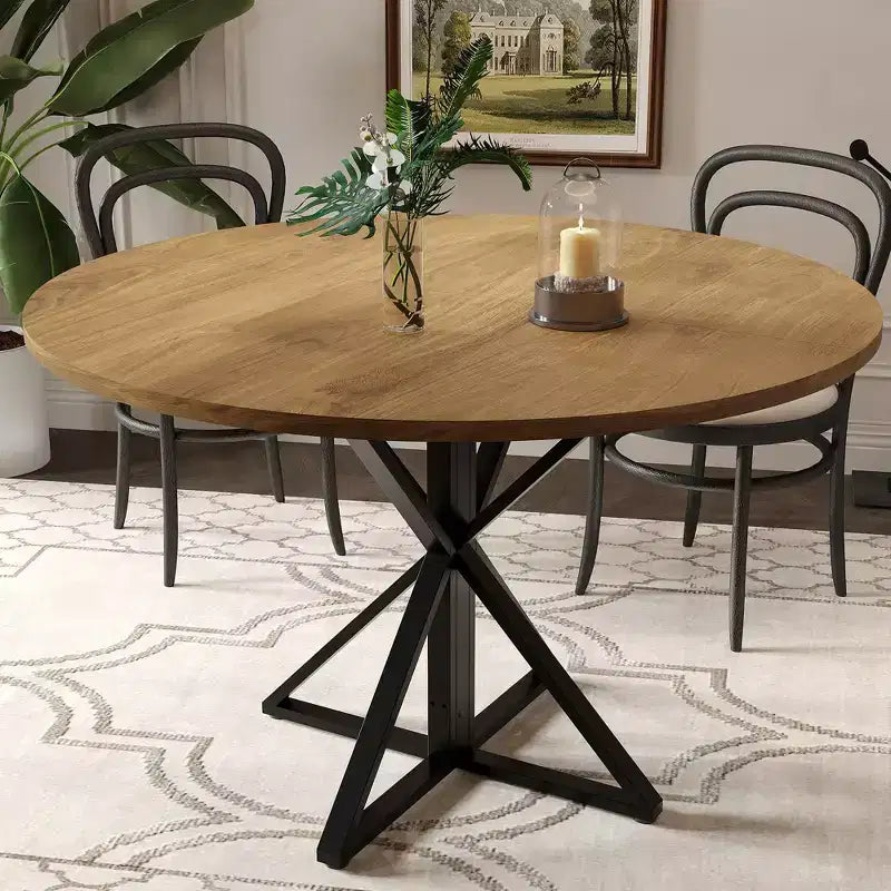 Round Dining Table for 4, 47 Dining Table, Circle Table, Dining Room Table with Heavy Duty Metal Base, Round Kitchen Table for Kitchen Dinning Room