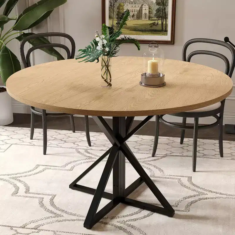 Round Dining Table for 4, 47 Dining Table, Circle Table, Dining Room Table with Heavy Duty Metal Base, Round Kitchen Table for Kitchen Dinning Room