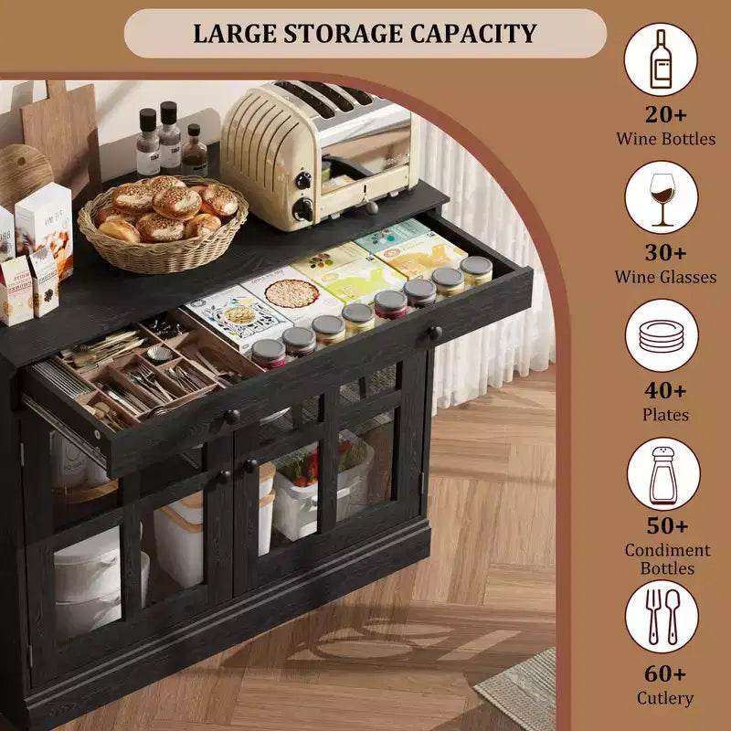 35.4 Sideboard Buffet Cabinet with Glass Door, Storage Cabinet with Drawer, Buffet & Sideboard for Dining Room, Kitchen, Living Room