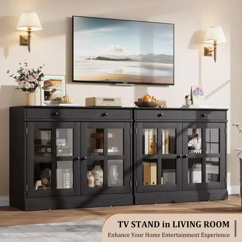 35.4 Sideboard Buffet Cabinet with Glass Door, Storage Cabinet with Drawer, Buffet & Sideboard for Dining Room, Kitchen, Living Room