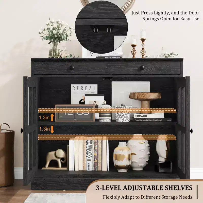 35.4 Sideboard Buffet Cabinet with Glass Door, Storage Cabinet with Drawer, Buffet & Sideboard for Dining Room, Kitchen, Living Room