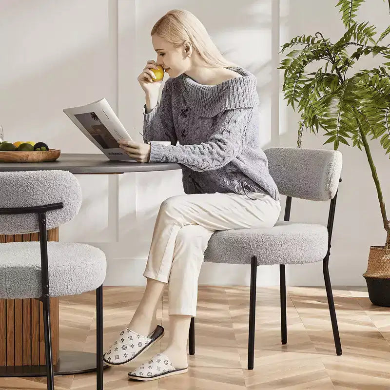 MAYEERTY Comfort Upholstered Dining Chair Gray Seat Cushion Black Steel Frame Backrest for Dining Room Bedroom