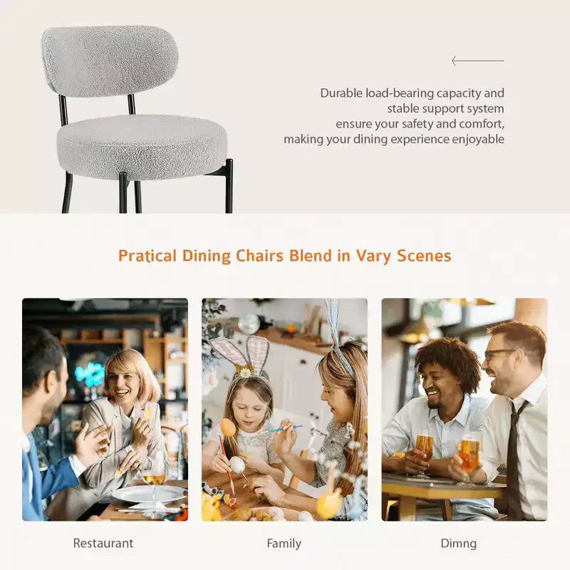 MAYEERTY Comfort Upholstered Dining Chair Gray Seat Cushion Black Steel Frame Backrest for Dining Room Bedroom