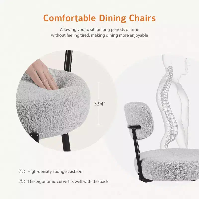 MAYEERTY Comfort Upholstered Dining Chair Gray Seat Cushion Black Steel Frame Backrest for Dining Room Bedroom