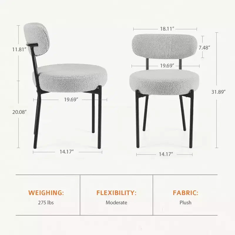 MAYEERTY Comfort Upholstered Dining Chair Gray Seat Cushion Black Steel Frame Backrest for Dining Room Bedroom