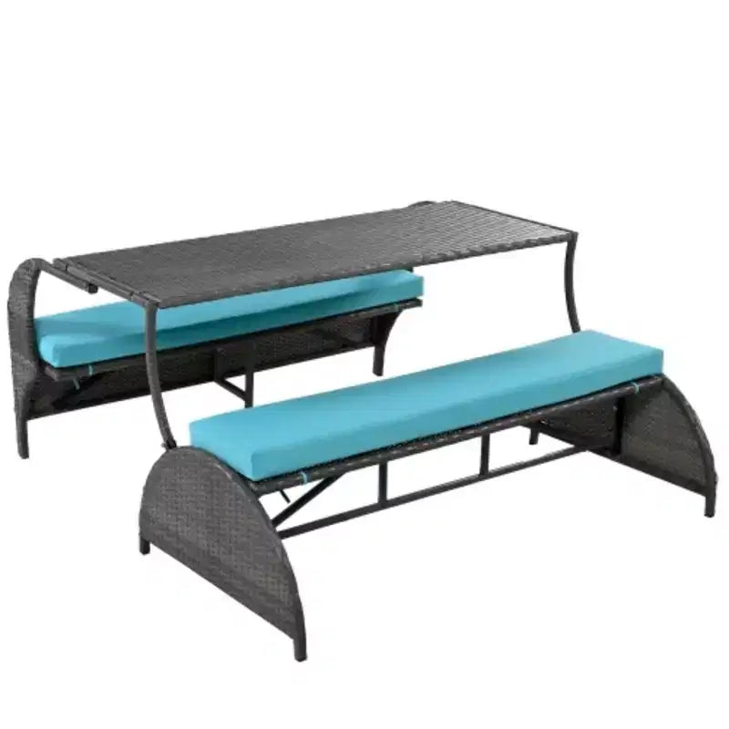 Causeuse d'extérieur polyvalente qui se transforme en quatre sièges et une table, adaptée aux jardins et aux pelouses
