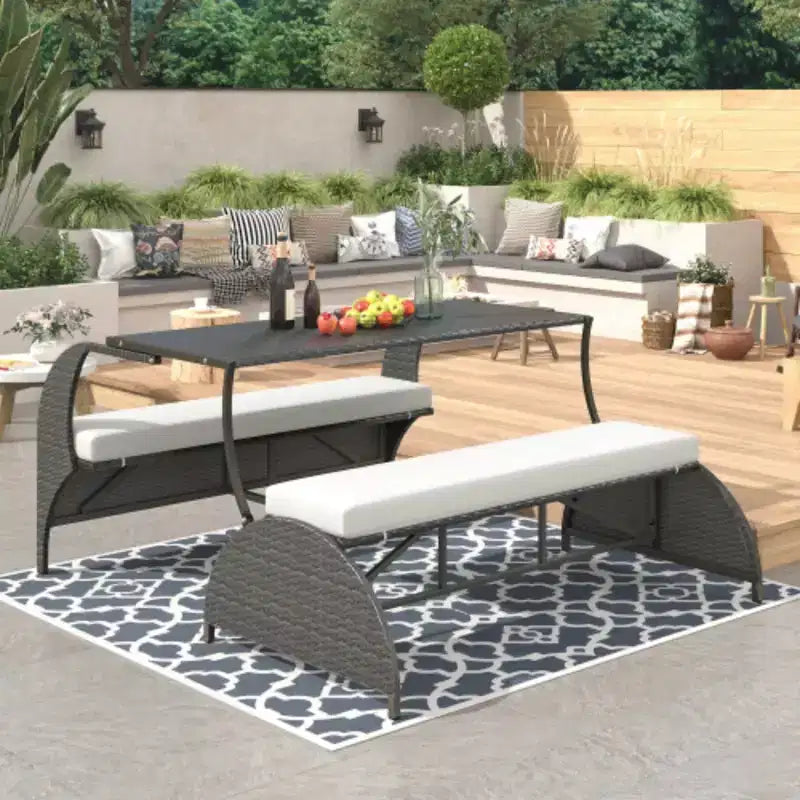 Causeuse d'extérieur polyvalente qui se transforme en quatre sièges et une table, adaptée aux jardins et aux pelouses