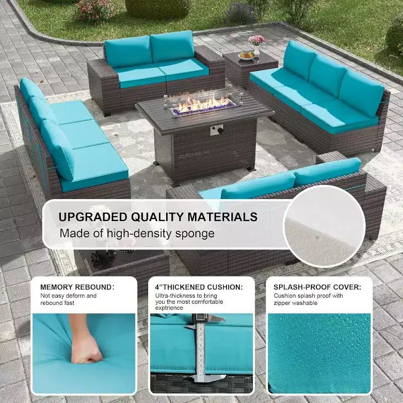 ALAULM Ensembles de meubles de patio en rotin 13 pièces avec table brasero, ensembles en osier d'extérieur