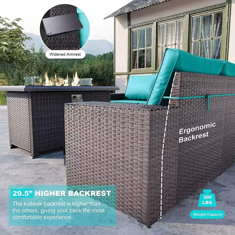 ALAULM Ensembles de meubles de patio en rotin 13 pièces avec table brasero, ensembles en osier d'extérieur